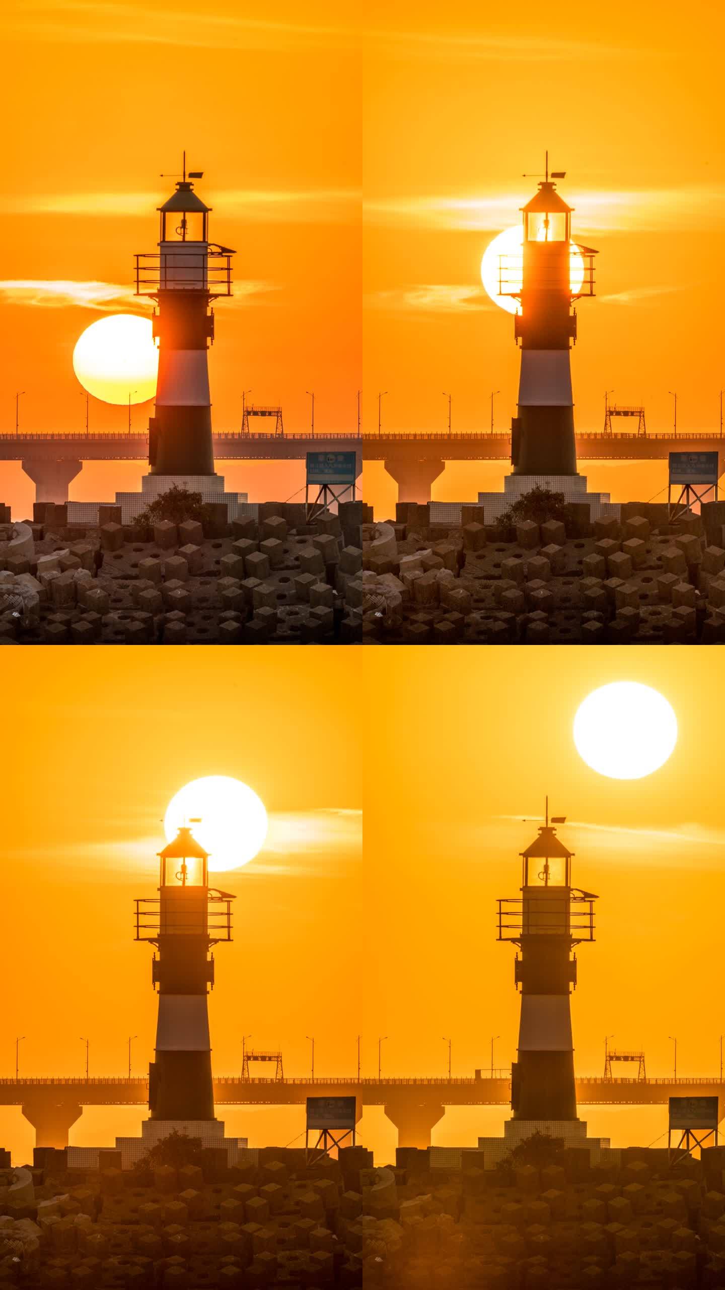 珠海市九洲港码头灯塔日出景观延时影像