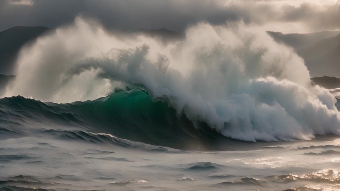 海水海洋海浪巨浪翻滚大海浪花泡沫