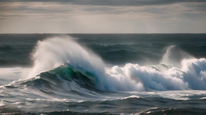 海水海洋海浪巨浪翻滚大海浪花泡沫