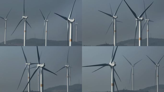 风电场风力发电机桨叶旋转长焦航拍