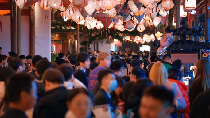 春节人群春节灯会年味新春热闹街道过年氛围