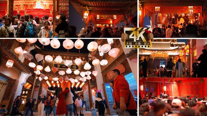 春节人群春节灯会年味新春热闹街道过年氛围