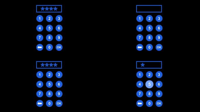 视频动画蓝色图标的经典数字键盘设备访问和安全系统