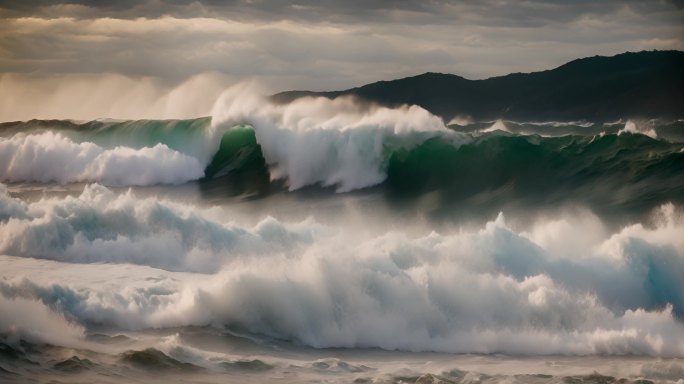 海水海洋海浪巨浪翻滚大海浪花泡沫