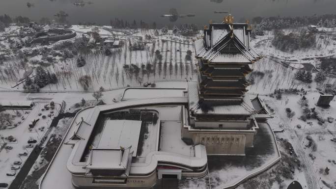 临沂 书圣阁 雪景 航拍 4k