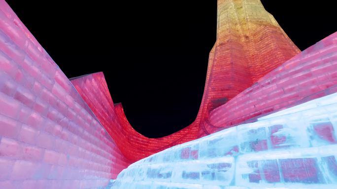 4K拍摄哈尔滨冰雪大世界景点冰雕景观