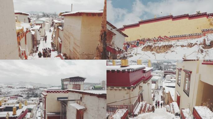 藏族寺院冬季雪景-云南香格里拉松赞林寺