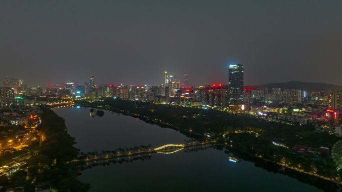 南宁南湖公园夜景航拍延时视频素材