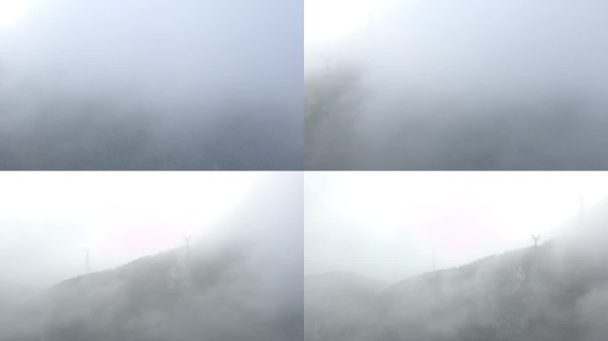 航拍塔山的雾