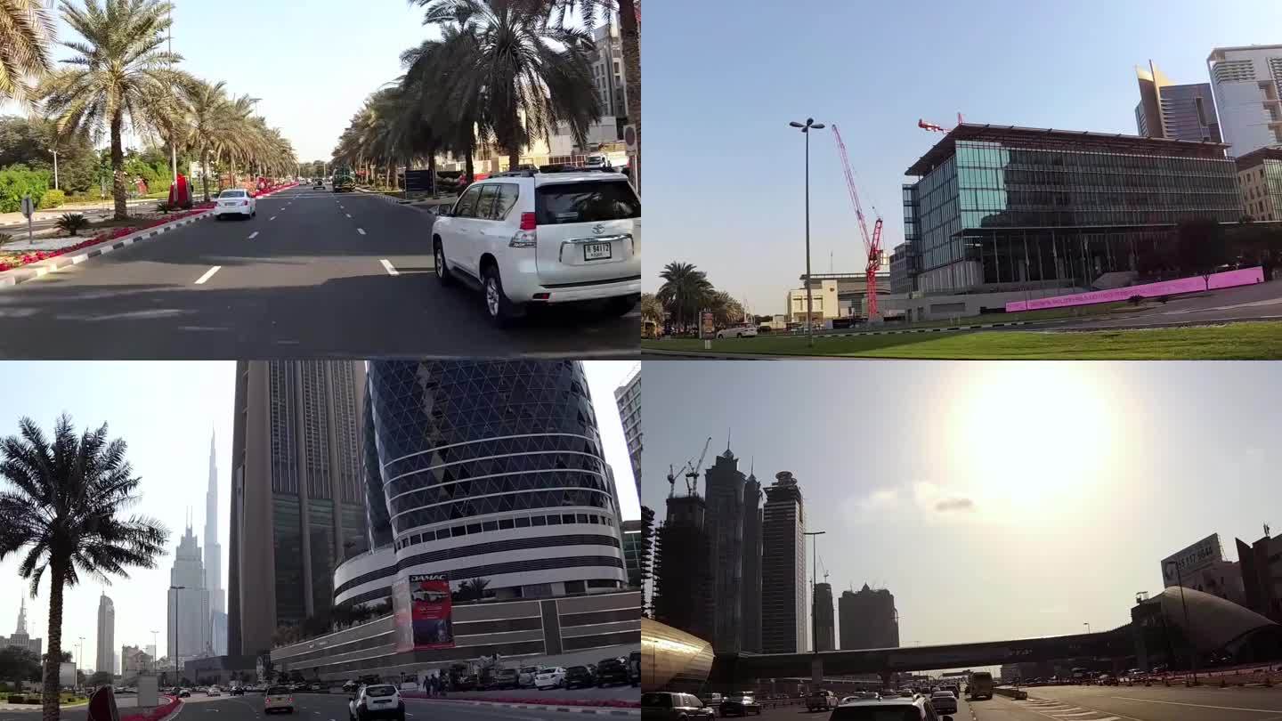 迪拜 车上拍摄城市街景