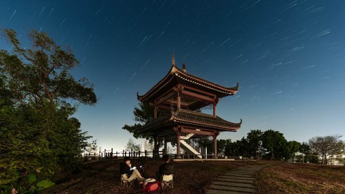 【4K超清】城市星空与人物星轨延时