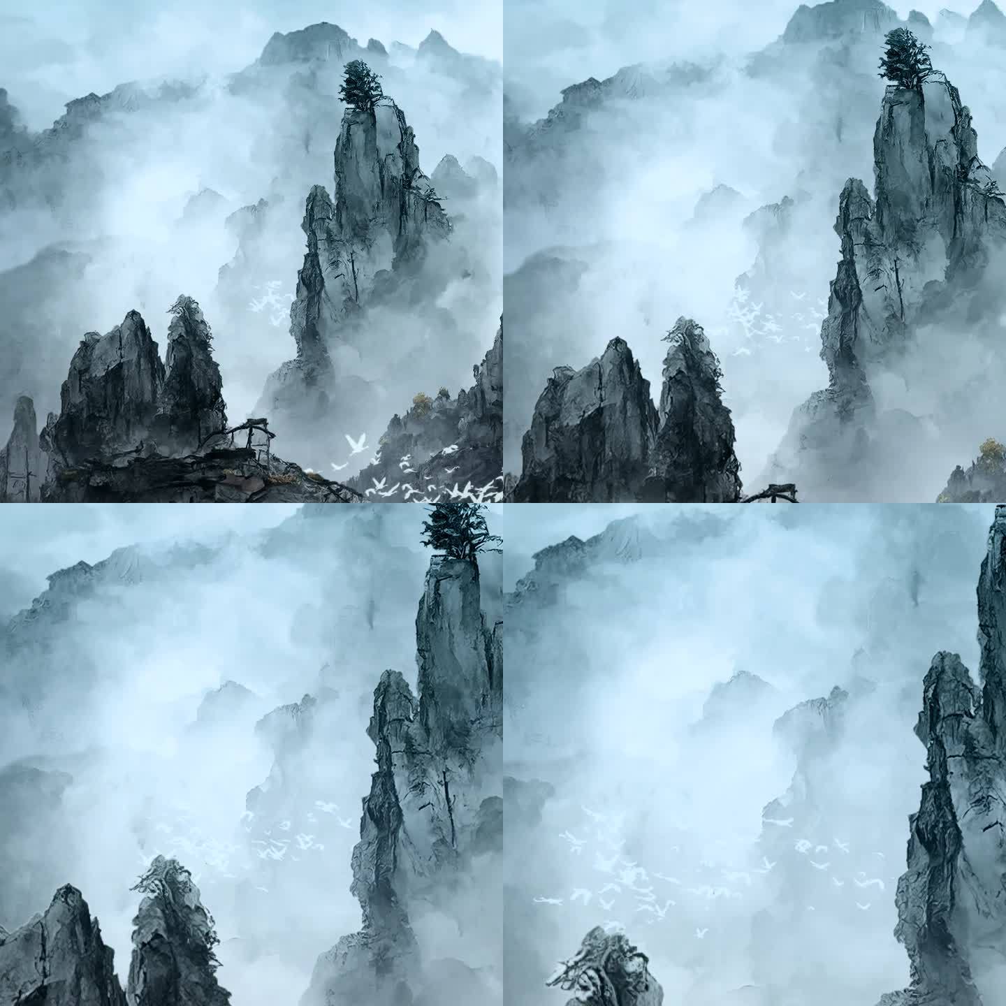 中国风 水墨画 山水画 片头 推镜头视频