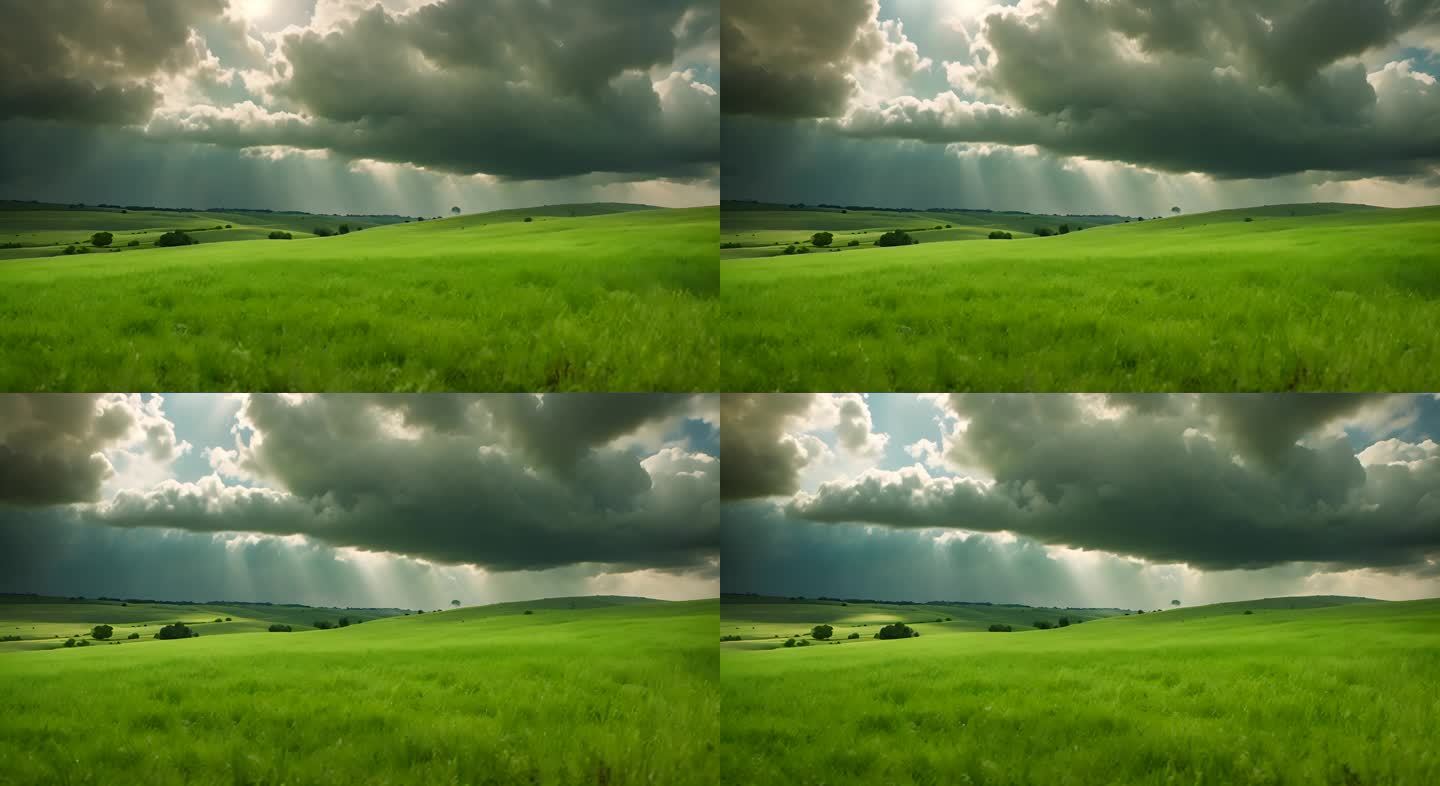 一望无际的草原蓝天白云延时风光绿色自然