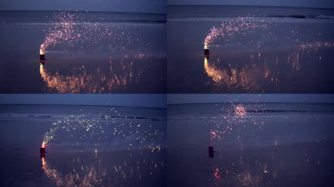 海滩上燃放的焰火