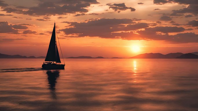 帆船 海面 夕阳 孤帆 唯美  扬帆起航