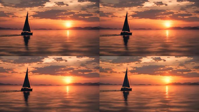 帆船 海面 夕阳 孤帆 唯美  扬帆起航