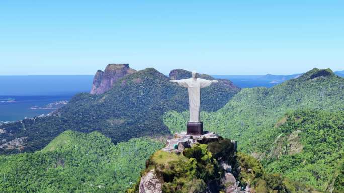 巴西 里约热内卢 基督山 耶稣像 航拍