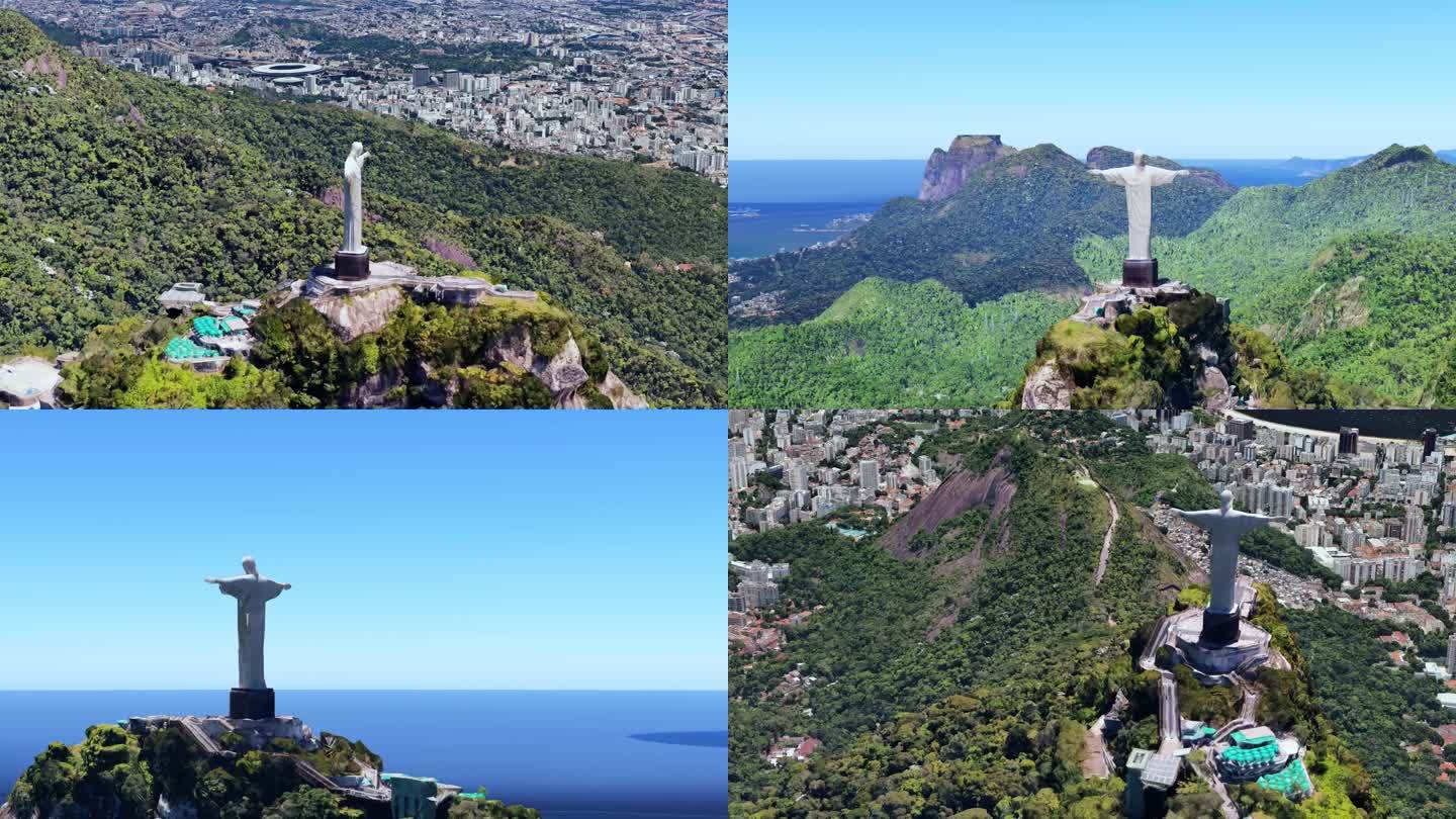 巴西 里约热内卢 基督山 耶稣像 航拍