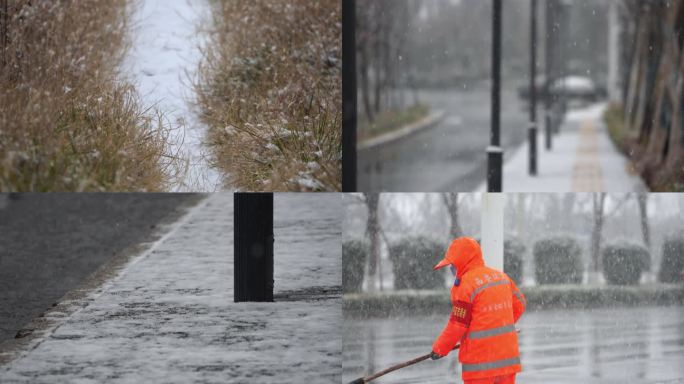 雪中工作的环卫工人