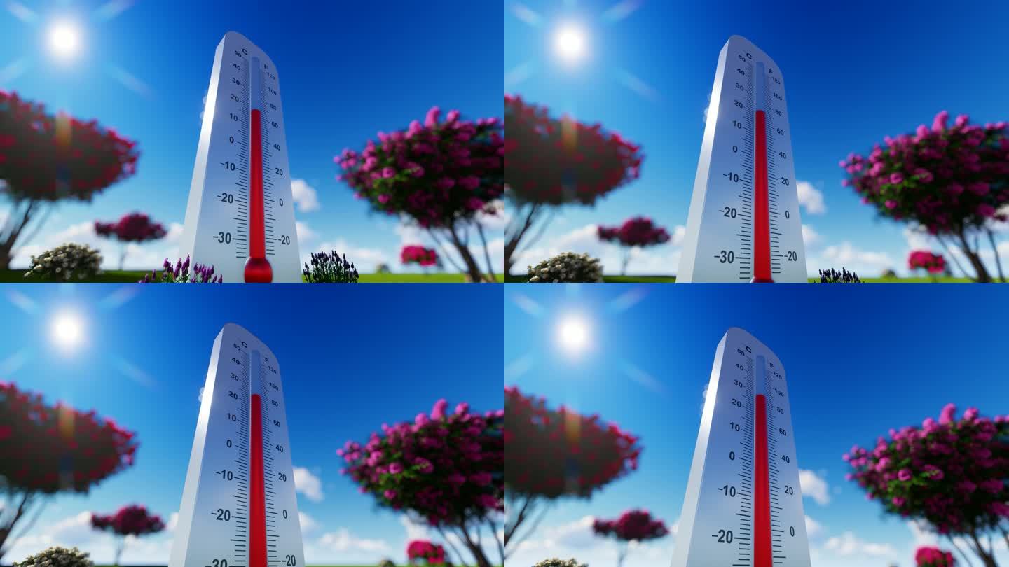 夏季温度计概念夏季草地夏季气温概念
