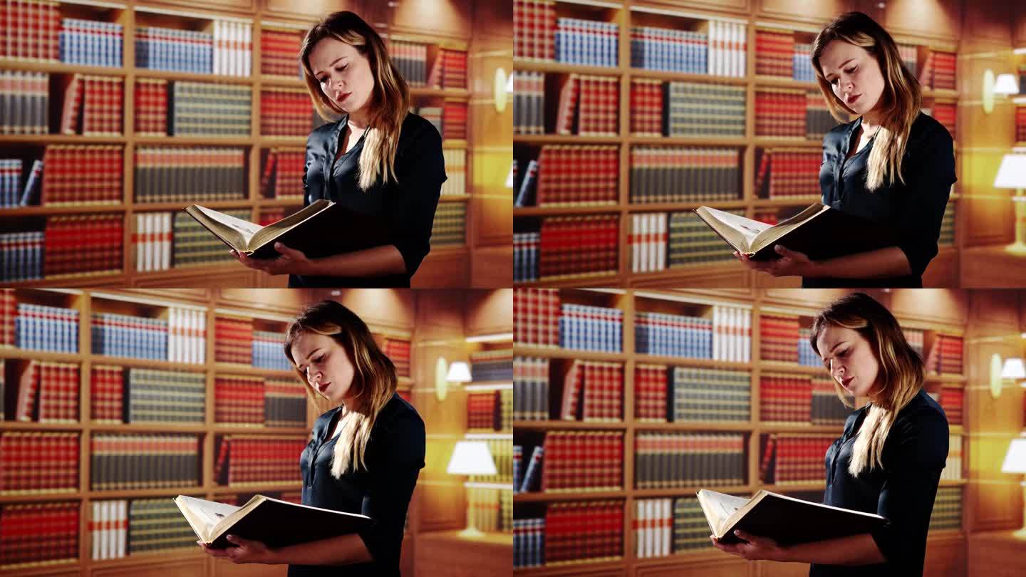 年轻女律师阅读法律书籍