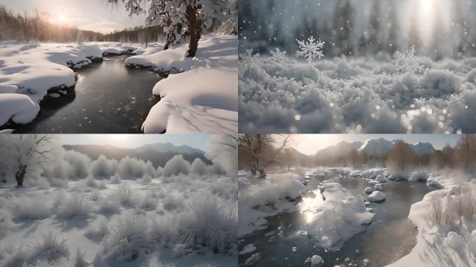 唯美大寒腊八节冬季雪景雪地合集