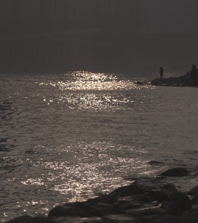 夕阳下的江面，升格慢镜头，意境素材