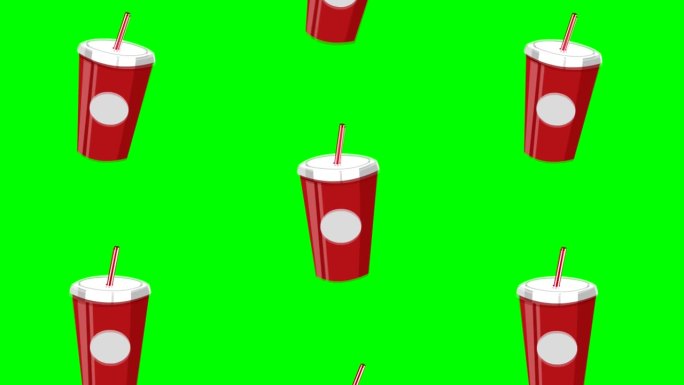 汽水杯送餐服务动画，绿色背景。
