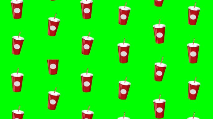 汽水杯送餐服务动画，绿色背景。