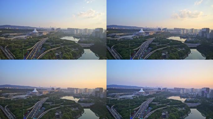 广西南宁国际会展中心城市风光日落延时