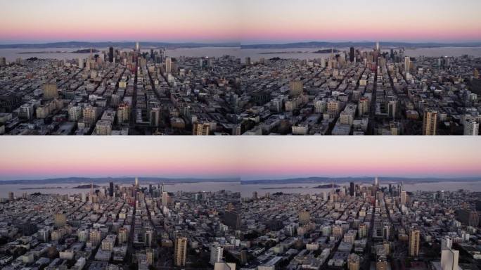 从旧金山市中心鸟瞰，美国加州充满活力的夜晚