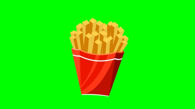 快餐土豆油炸服务动画，绿色背景。