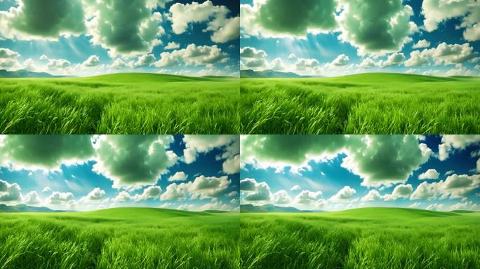 一望无际的草原蓝天白云延时风光绿色自然