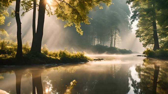原始森林大自然清晨阳光唯美空镜头绿色环保