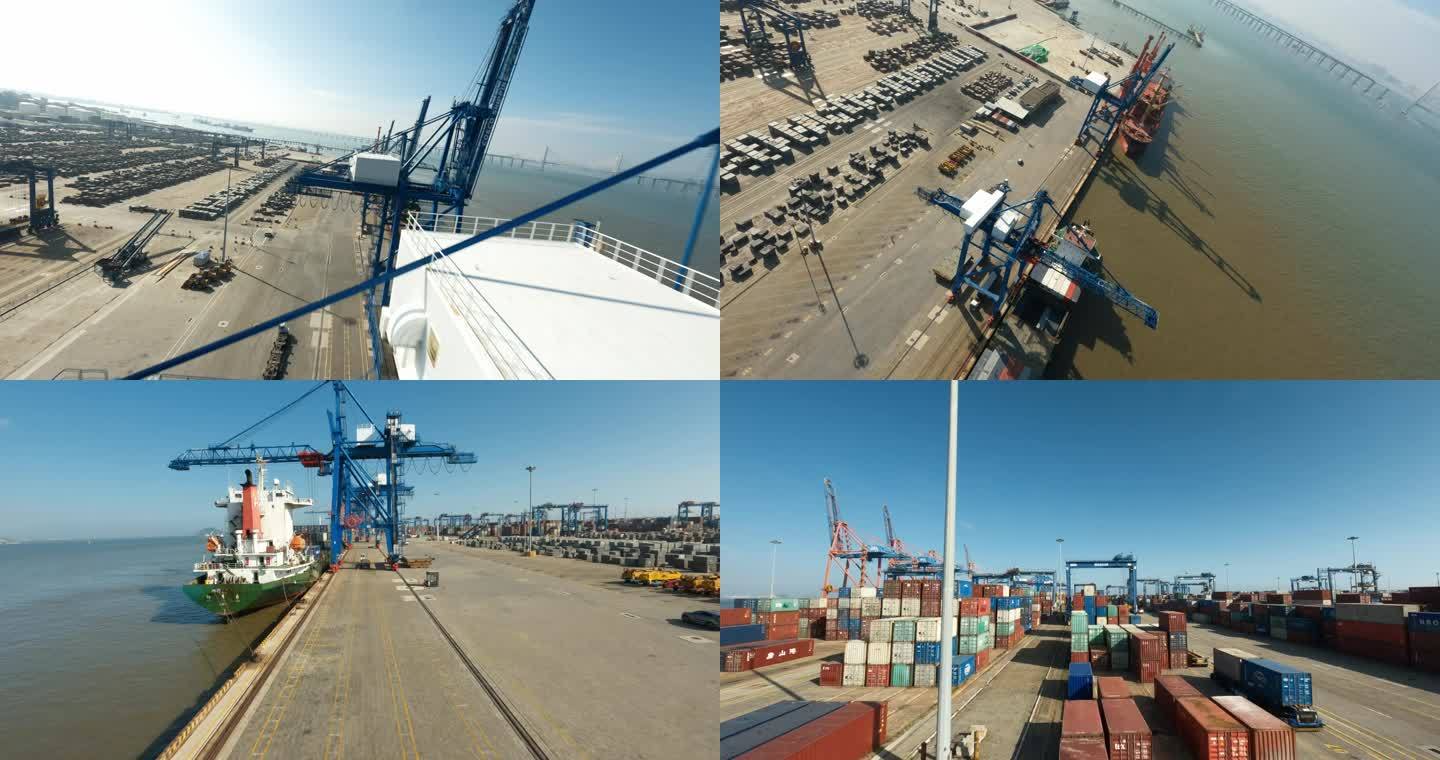 4K泉州港口集装箱码头穿越机拍摄FPV