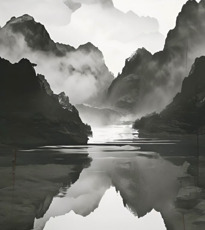 中国风水墨山水意境背景（竖屏）
