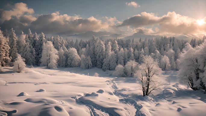 冬季唯美雪景腊八节大寒北方冬日季节