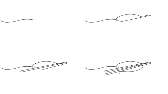 连续的一行动画。手工绘制的一个碗和一双筷子的动画图形元素。4 k的视频