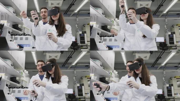两位科学家一起微调他们的虚拟现实眼镜原型
