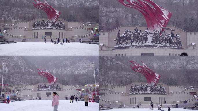 延安凤凰广场城市雕塑雪景素材