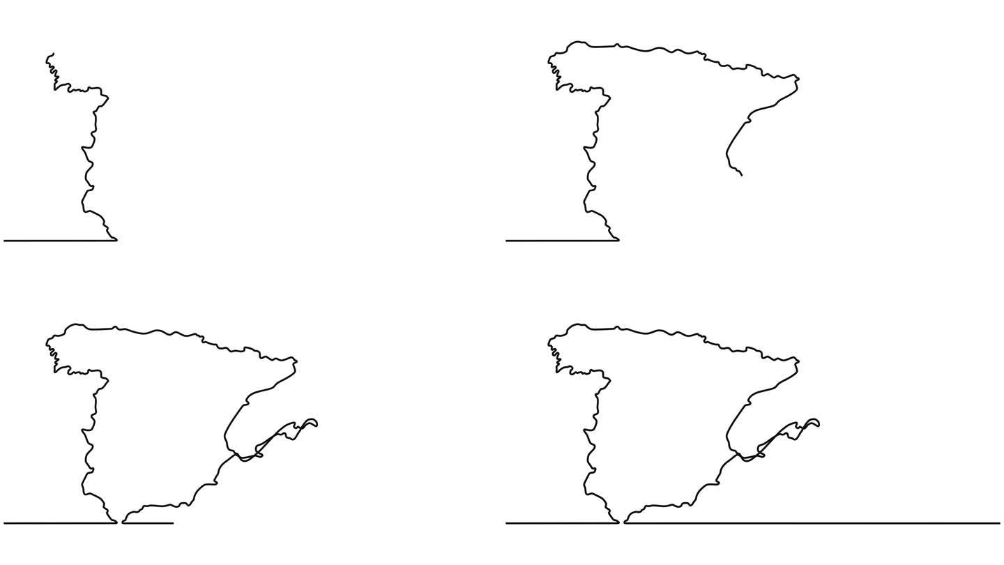 连续一行动画视频的西班牙地图视图与移动线动画视频风格。4 k的视频