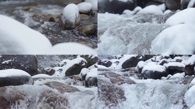 雪景 溪流 冰雪融化 冰雪森林