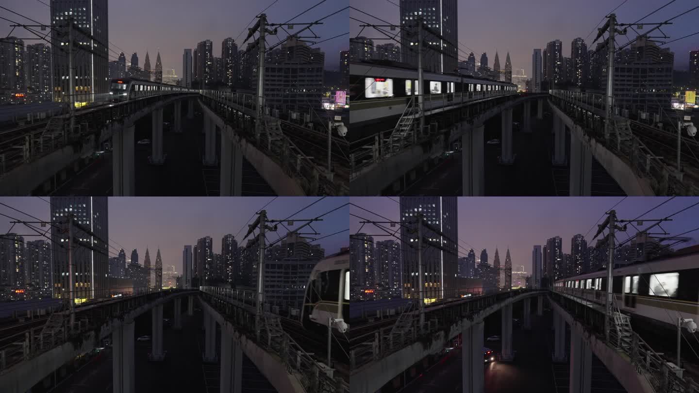 重庆海棠溪地铁站轨道环线夜景