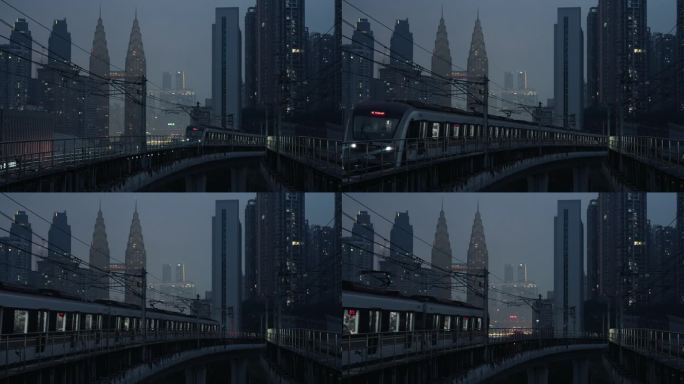 重庆海棠溪地铁站轨道环线夜景