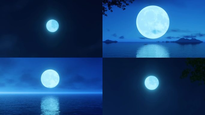 湖面蓝月亮 海上月亮 明月