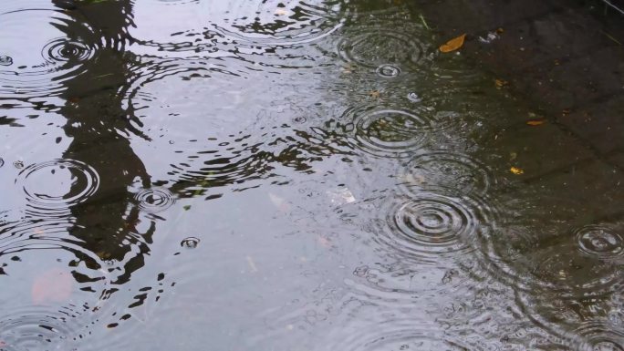 城市马路道路下暴雨下雨天雨水雨滴大自然风