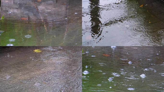 城市马路道路下暴雨下雨天雨水雨滴大自然风