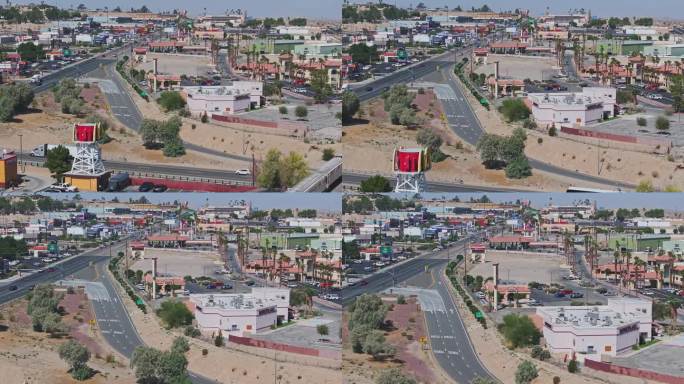 加州巴斯托市鸟瞰图。66号公路上的牛仔小镇。