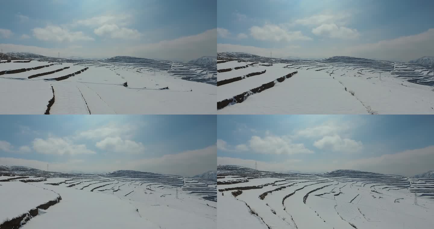 冬天甘肃岷县铺满雪的梯田