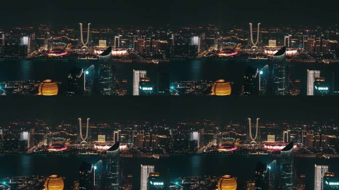 杭州之门城市夜景CBD航拍